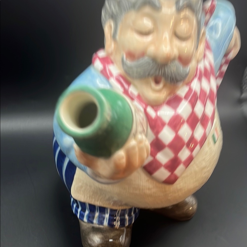 Chef Ceramic Pitcher with Red Checkered Scarf - Picture 3 of 10
